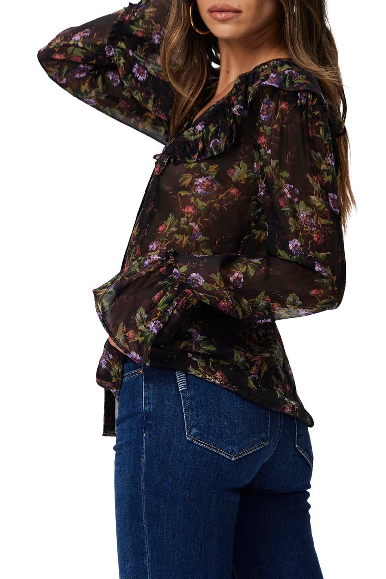 Tuscany Floral Print Silk Georgette Button-Up Shirt, Alternate, color, BLK MLTI