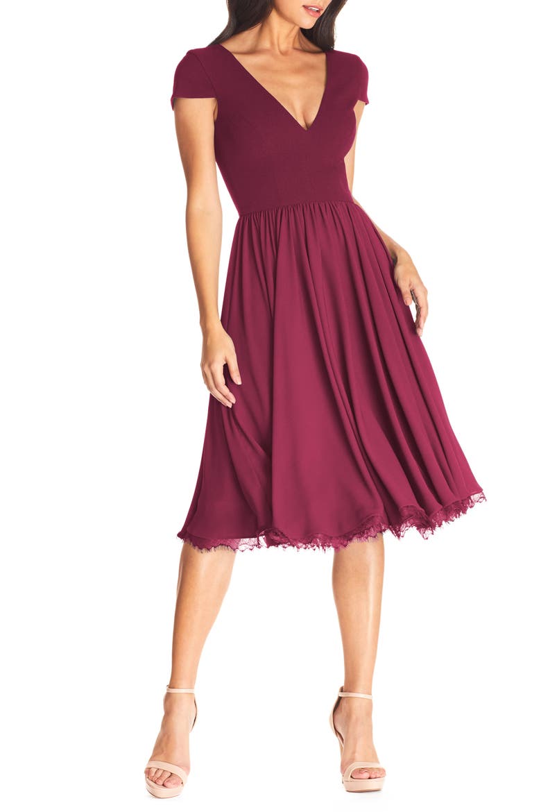 Corey Chiffon Fit & Flare Cocktail Dress, Main, color, DARK MAGENTA