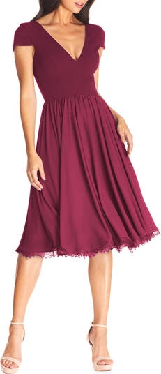 Dress The Population Corey Fit & Flare Dress - Dark Magenta - Size S