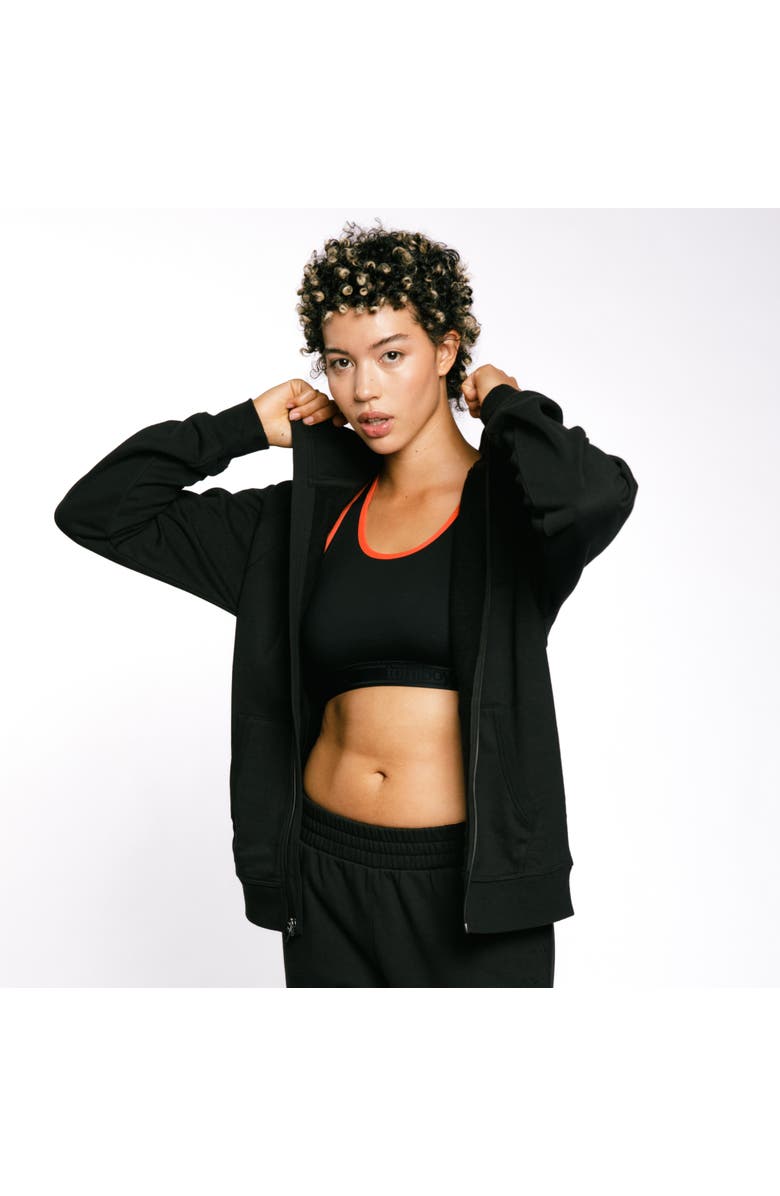 TomboyX French Terry Full Zip Hoodie, Alternate, color, Black