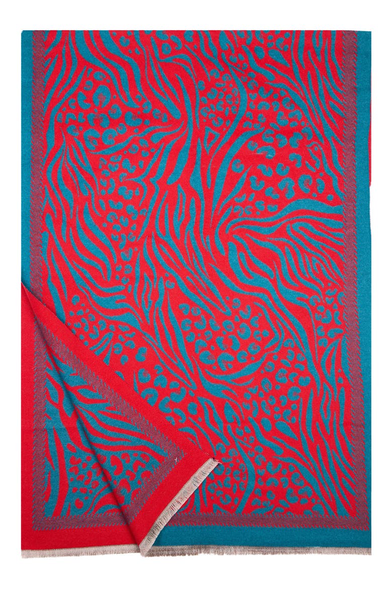 Mixed Animal Print Scarf, Alternate, color, BLUE