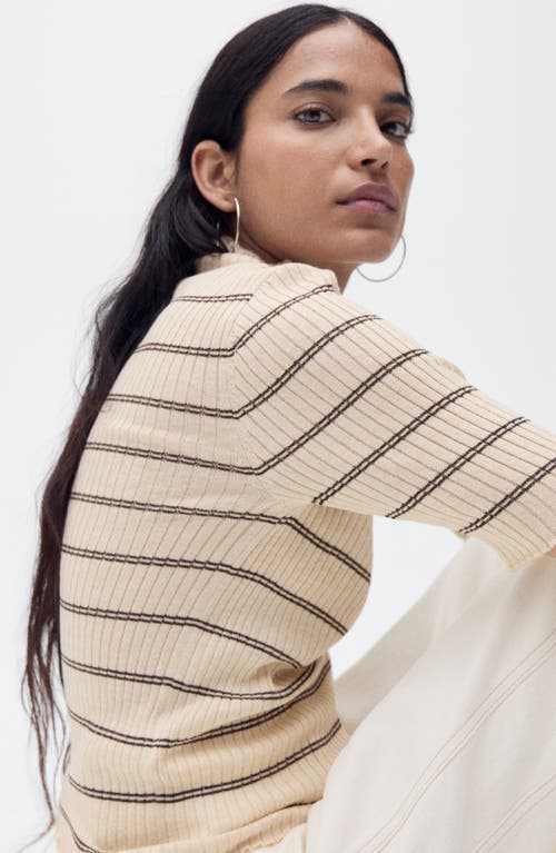 Mango Stripe Mock Neck Rib Sweater In Brown