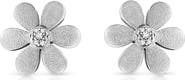 Haus of Brilliance Matte Finished Silver Diamond Accent Flower Hoop Stud Earring