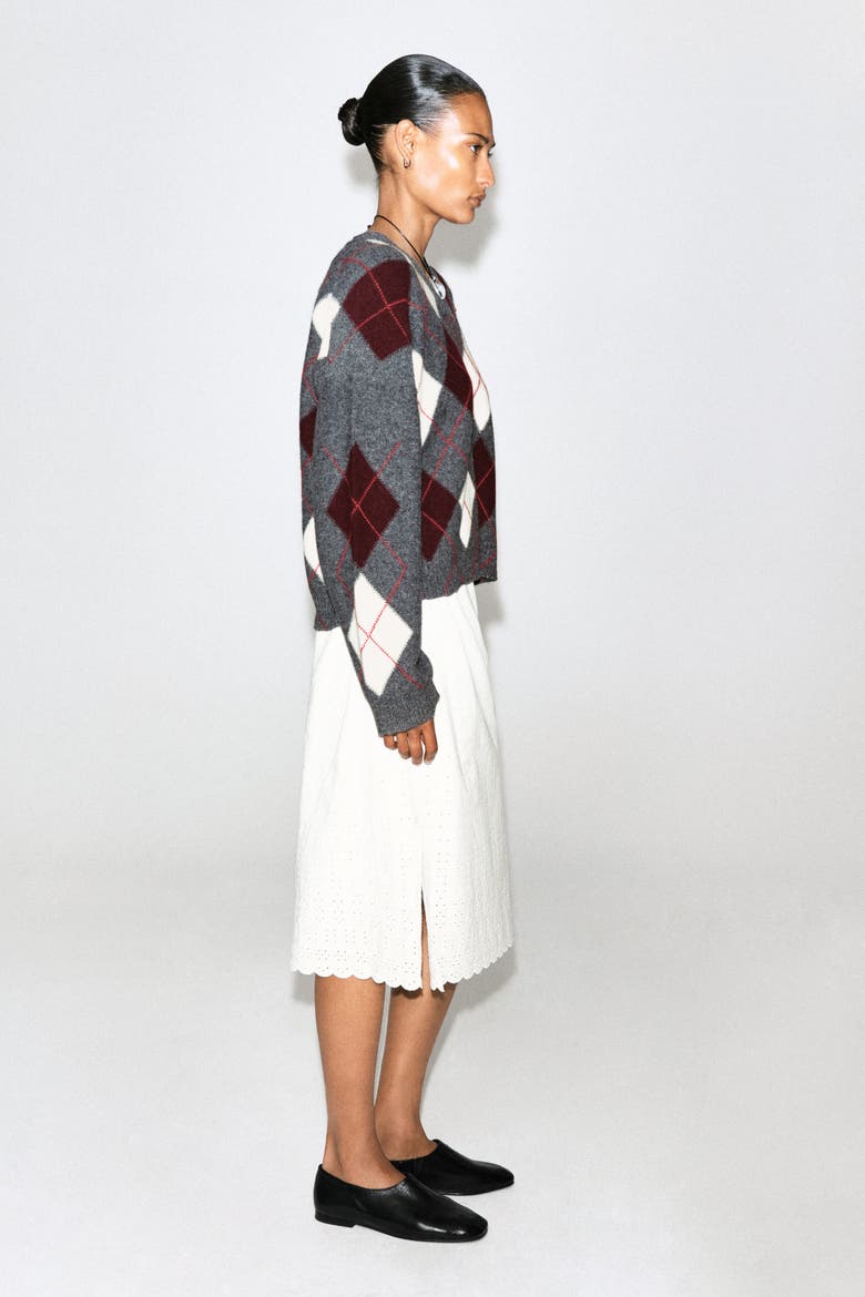 Argyle Wool-Alpaca V-Neck Sweater, Alternate, color, GRAY / RED / CHECKED