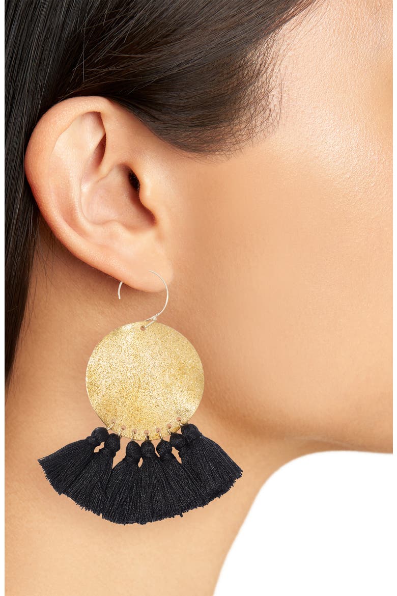 Lunar Tassel Earrings, Alternate, color, GOLD/ BLACK