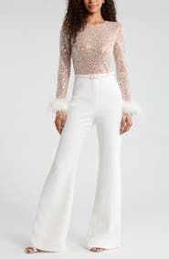 NADINE MERABI Amelia Sequin Flare Leg Jumpsuit