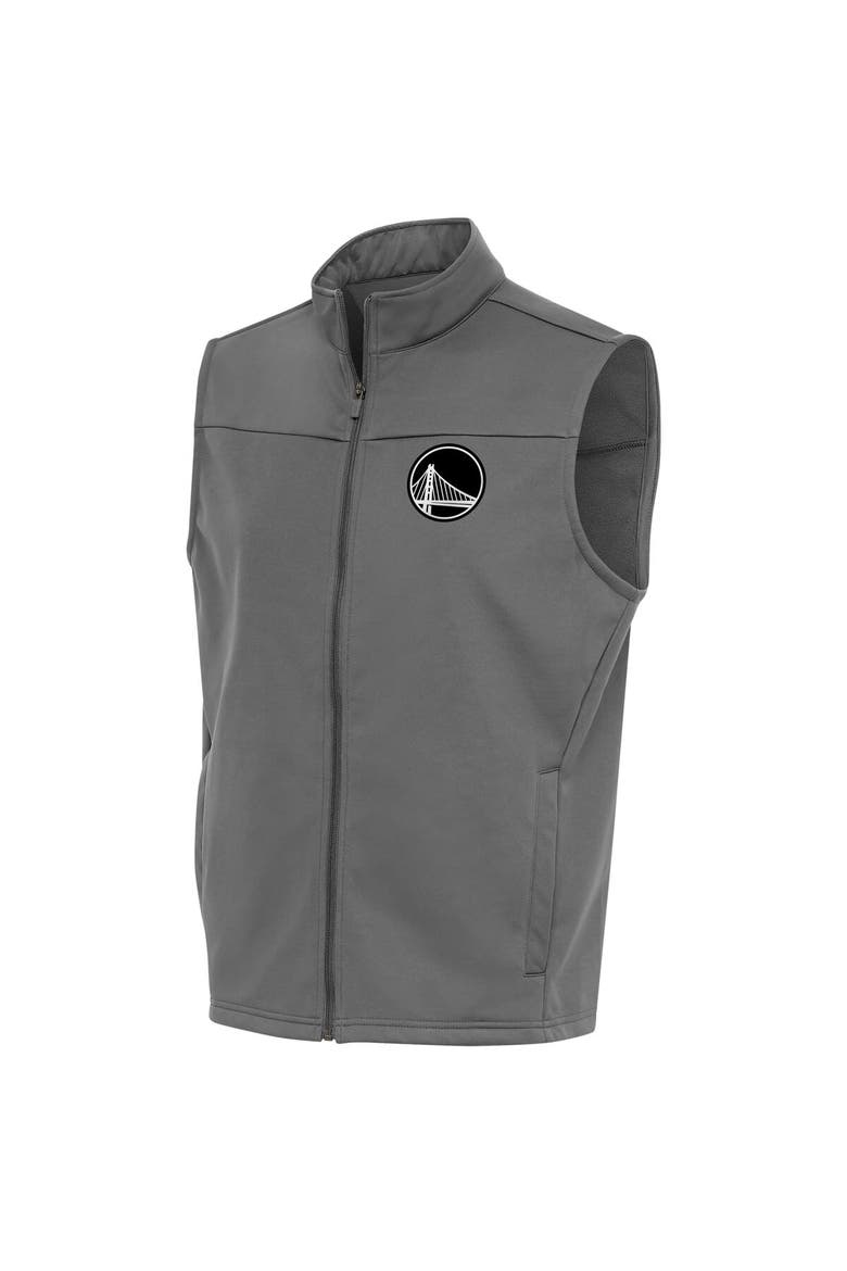 Men's Antigua Steel Golden State Warriors Metallic Logo Links Full-Zip Golf Vest, Main, color, Steel