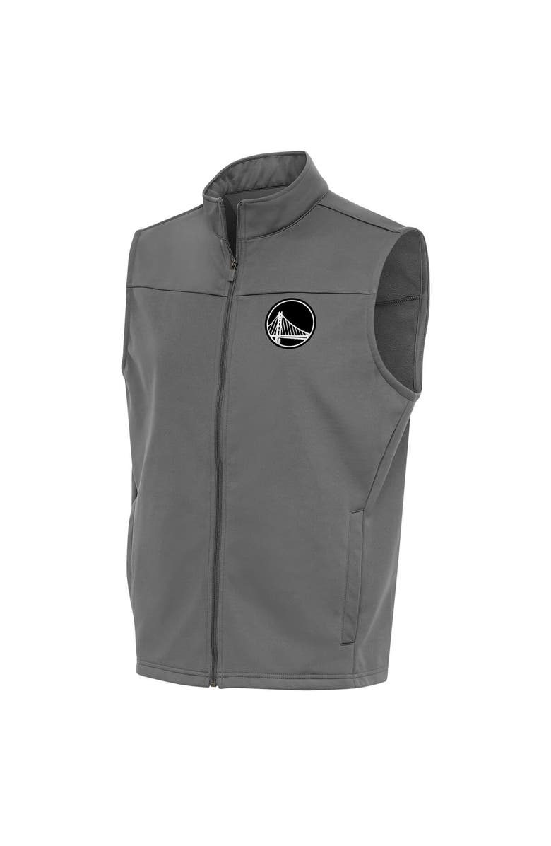 ANTIGUA Men's Antigua Steel Golden State Warriors Metallic Logo Links Full-Zip Golf Vest, Main, color,