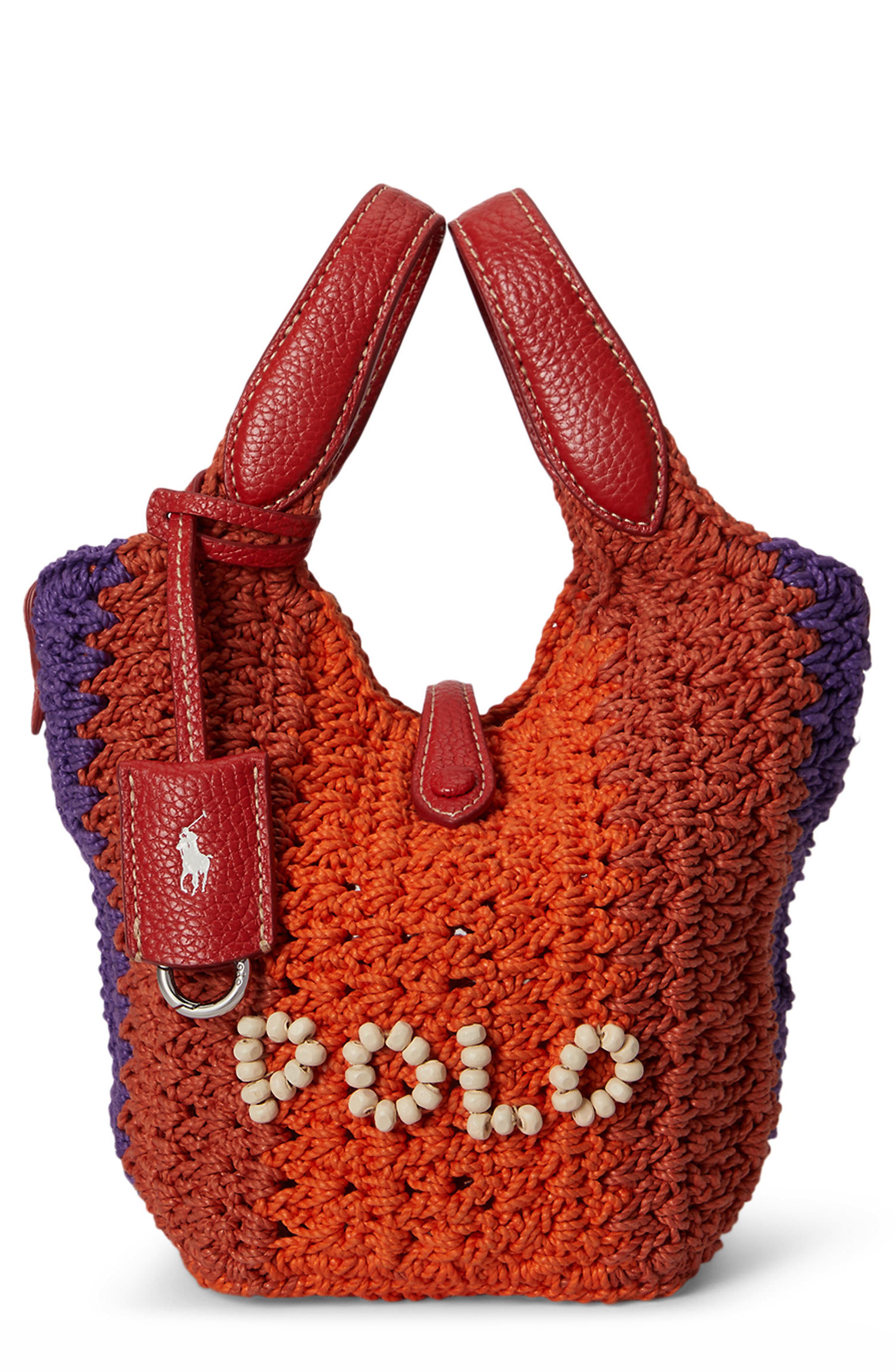 Polo Ralph Lauren Cord Crochet Logo Tote, Main, color, Cherry Multi Polo