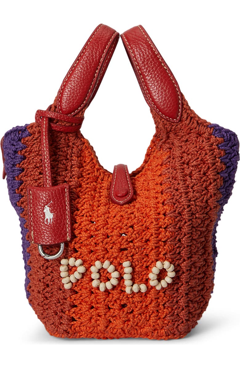Polo Ralph Lauren Cord Crochet Logo Tote, Main, color, Cherry Multi Polo
