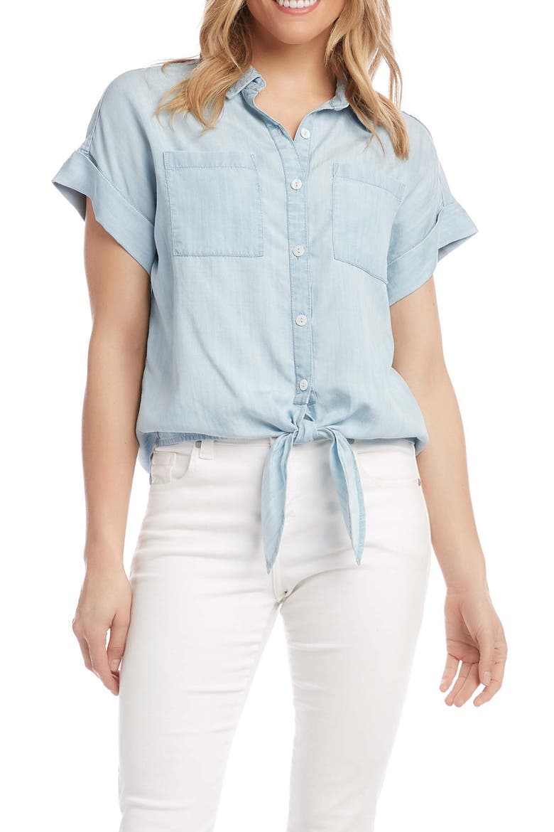 Tie Front Chambray Button-Up Shirt, Main, color, CHAMBRAY