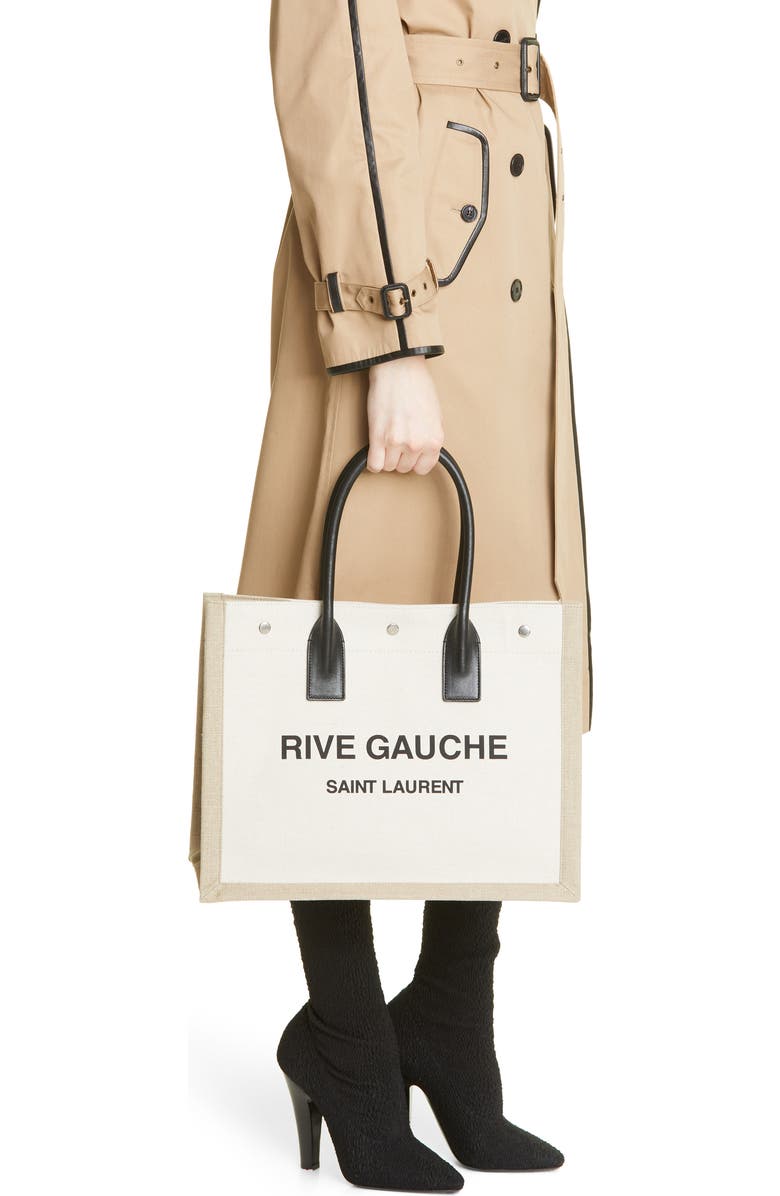 Saint Laurent Rive Gauche Logo Canvas Tote, Alternate, color,