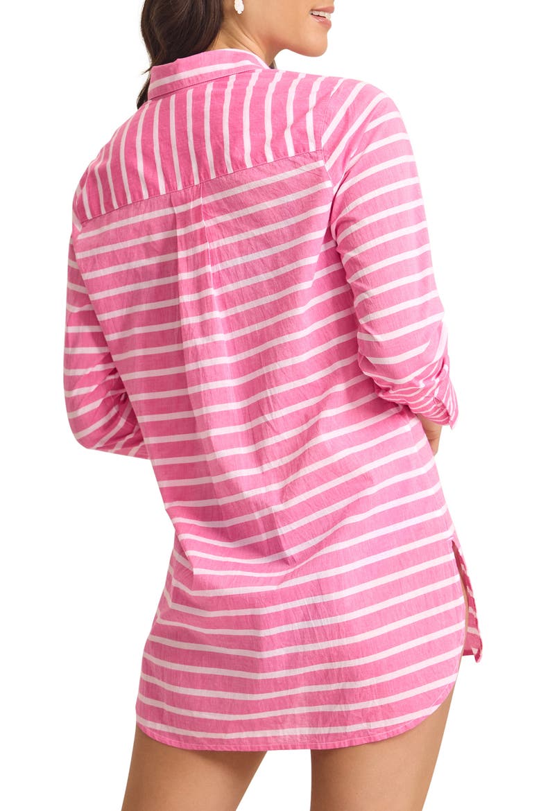 Coastline Stripe Long Sleeve Cover-Up Boyfriend Shirt, Alternate, color, PINK ORCHID