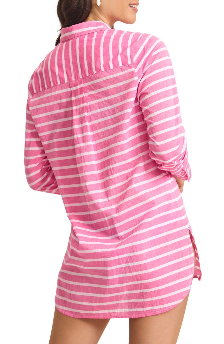 Tommy Bahama Coastline Stripe Long Sleeve Cover-Up Boyfriend Shirt, Alternate, color, Pink Orchid