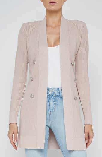 L'AGENCE Noe Metallic Double Breasted Rib Cardigan