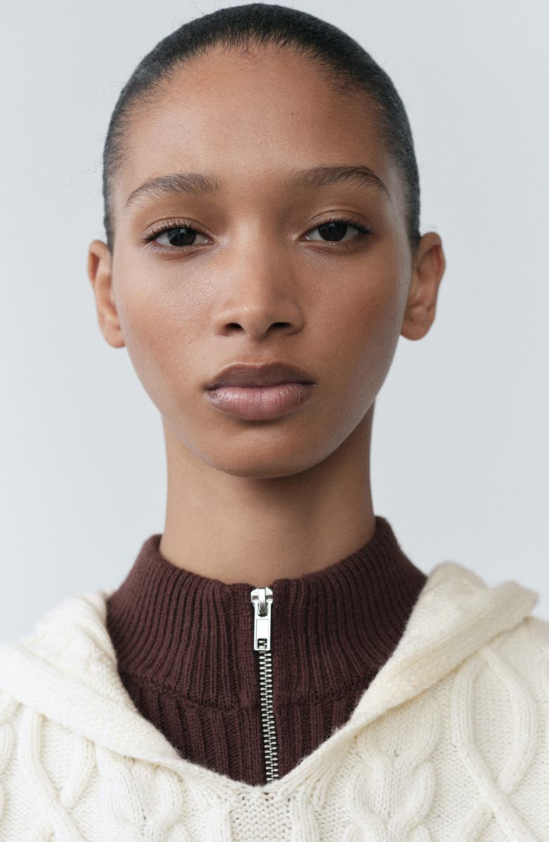 MANGO Hooded Cable Vest, Alternate, color, Ecru