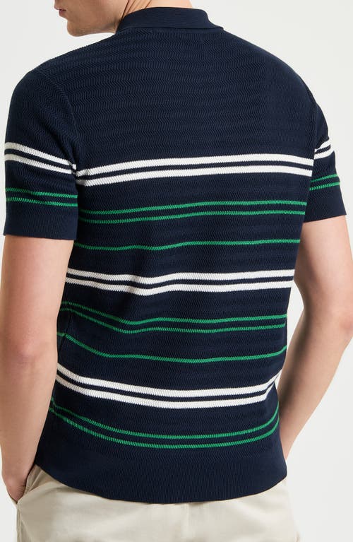 Ben Sherman Herringbone Stripe Polo In Dark Navy