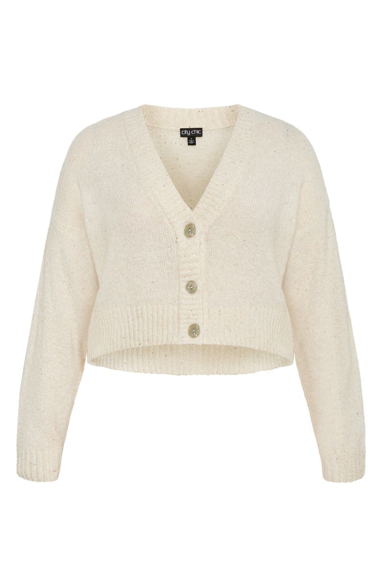 City Chic Remy Metallic Crop Cardigan, Alternate, color, Cream