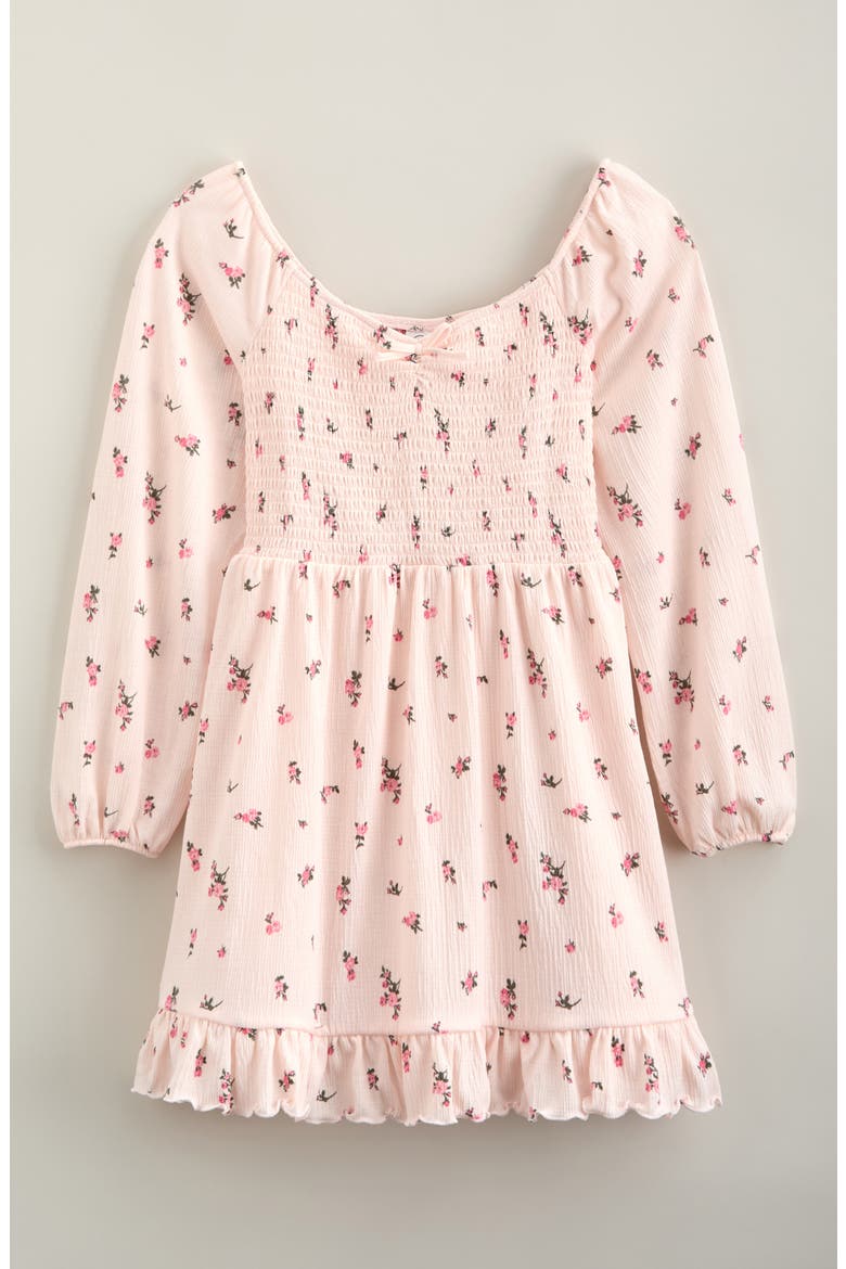 Kids' Ruffle Hem Smocked Dress, Main, color, PINK- GREEN GIA ROSE