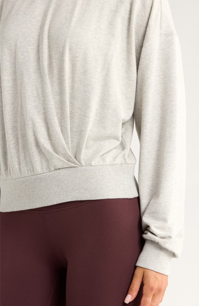 Zella Luxe Terry Pleated Pullover, Alternate, color, Grey Light Heather