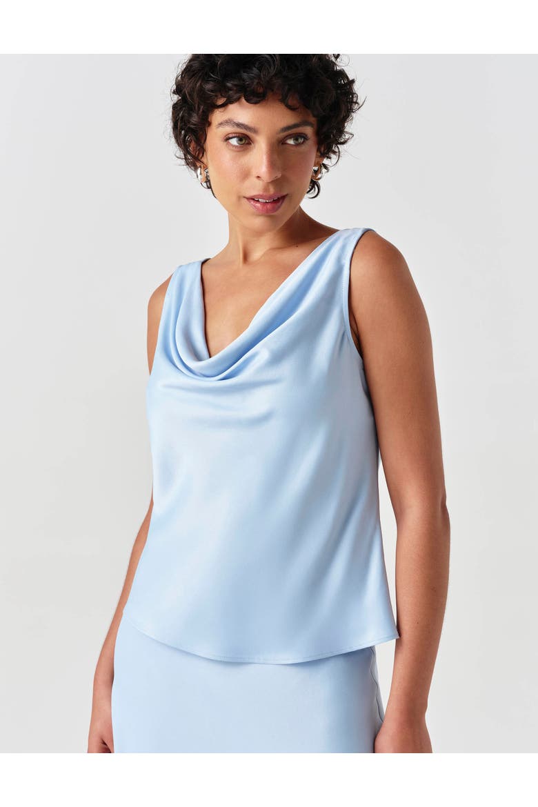 Nyla Cowl Neck Satin Top, Alternate, color, Light Blue