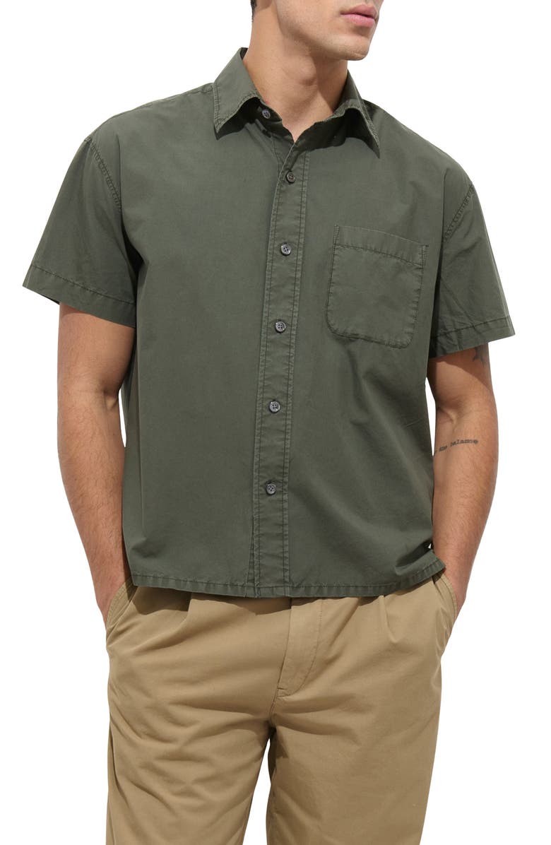 Alex Mill Franklin Short Sleeve Cotton Poplin Button-Up Shirt, Main, color, Flight Green