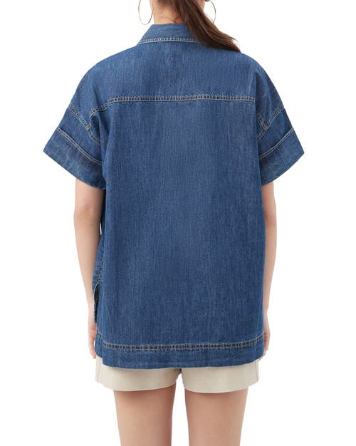Trina Turk Opponent 2 Denim Button Up Top In Blue