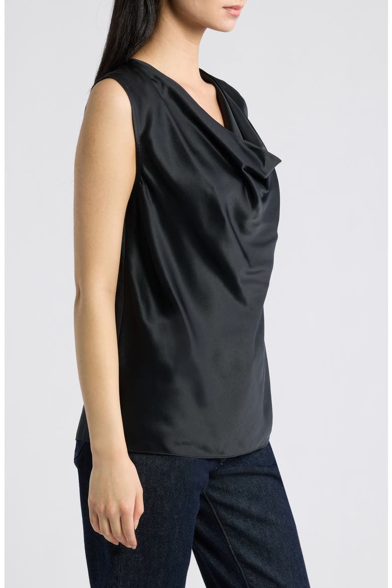 Vinnie Cowl Neck Sleeveless Silk Top, Alternate, color, BLACK