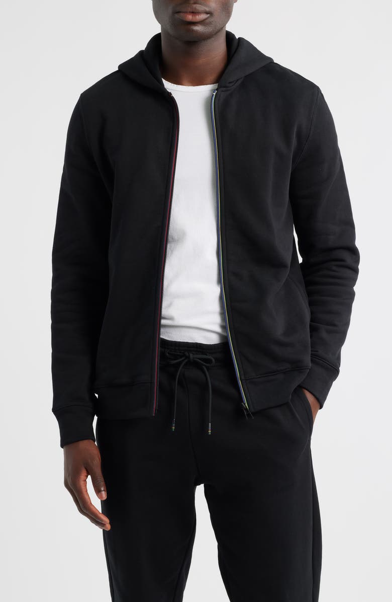 PS Paul Smith Sports Organic Cotton Zip Hoodie, Main, color, Black