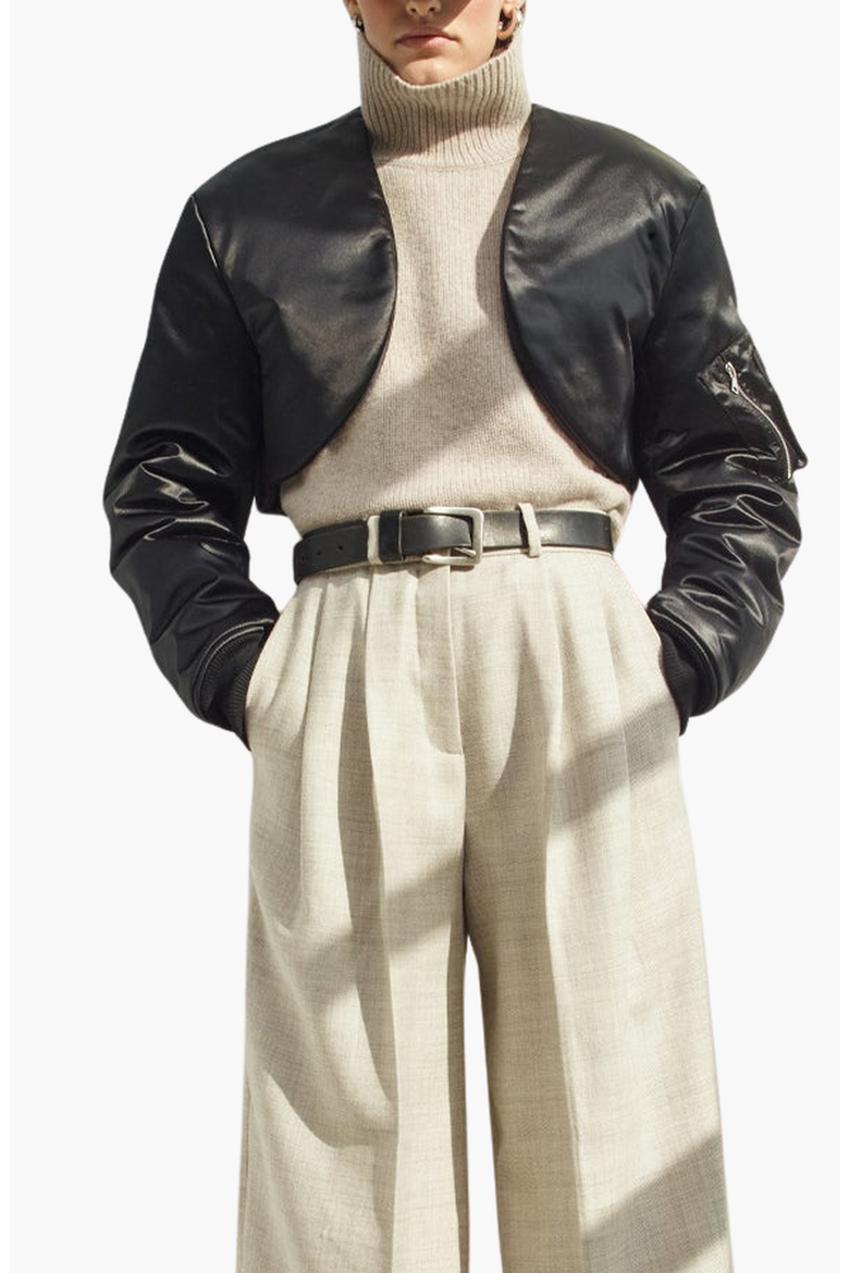 Satin Down Bolero, Main, color, Black