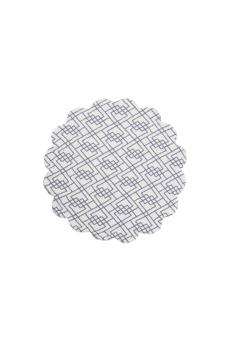 Genevieve Floral Flowers Botanical Round Cotton Quilted Spring Summer Placemats, Set of 6, 17", Alternate, color, Green