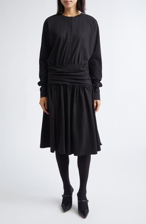 Joni Gathered Long Sleeve Jersey Dress