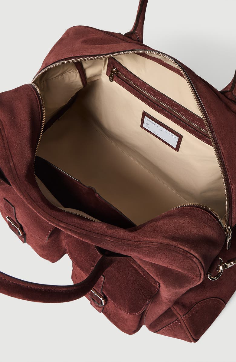 Brunello Cucinelli Suede weekender bag, Alternate, color, Burgundy
