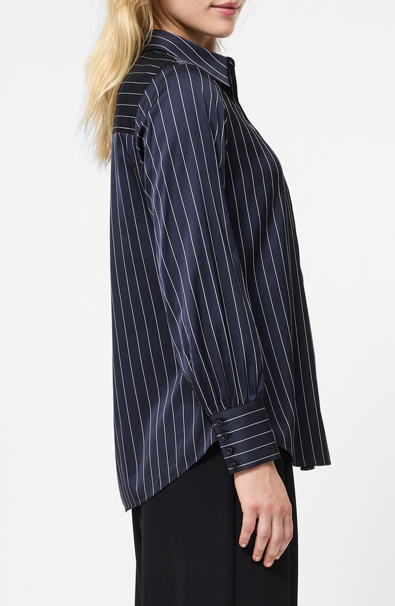 French Connection Pinstripe Satin Shirt, Alternate, color, Black-Porcelain Cream