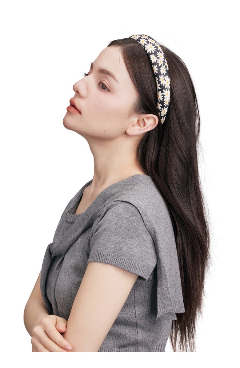 OLAH Daisy Silk Headband, Alternate, color, Black & White