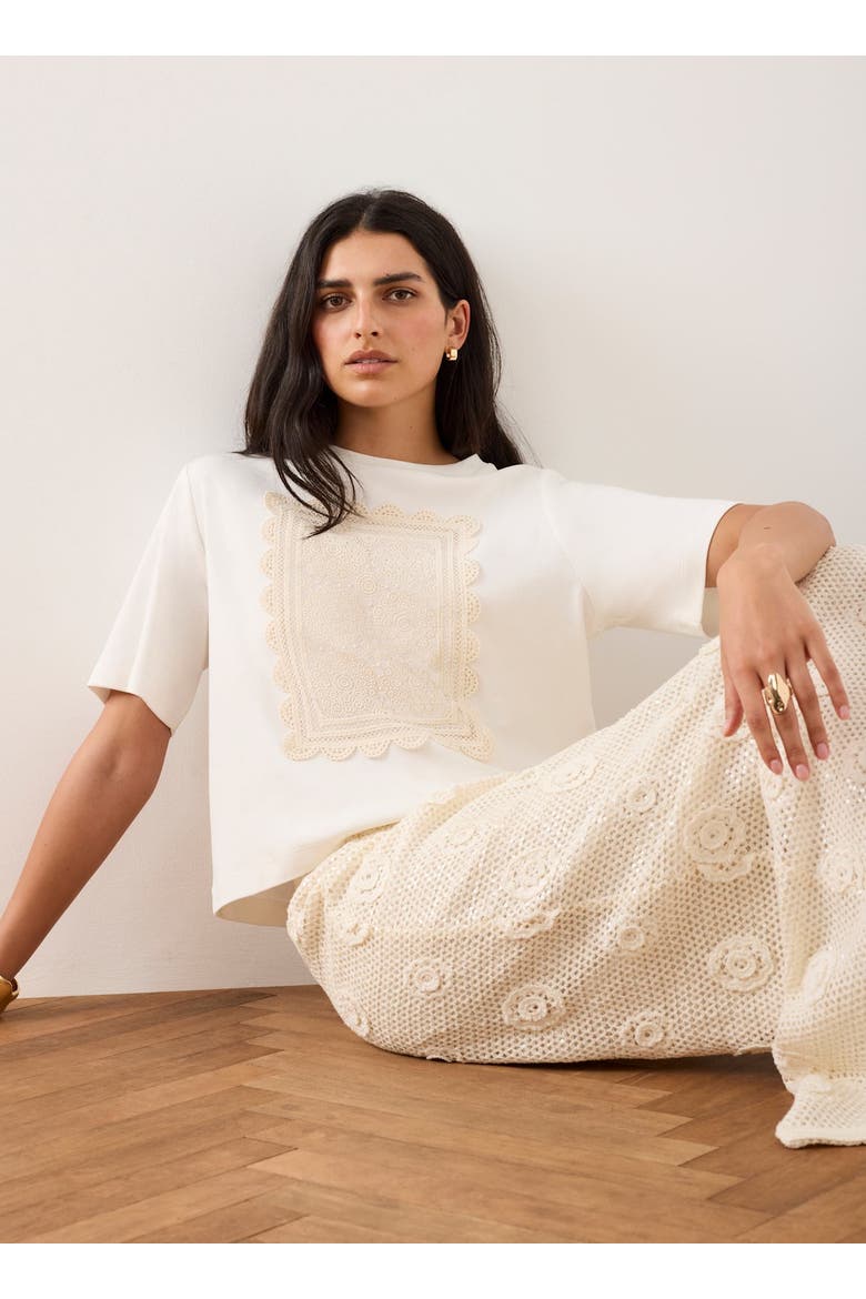 Crochet Panel T-Shirt, Alternate, color, Ivory