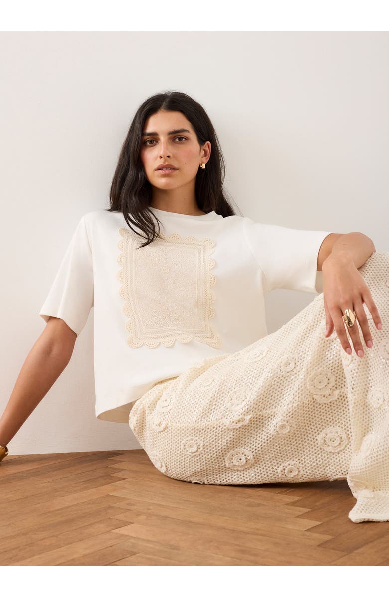 MINT VELVET Crochet Panel T-Shirt, Alternate, color, Ivory