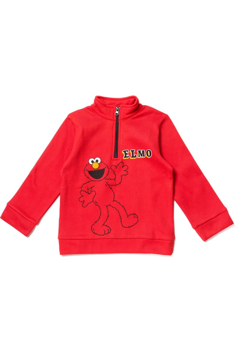 Elmo Fleece Quarter-Zip Sweatshirt and Pants Set, Alternate, color, Elmo Red Black