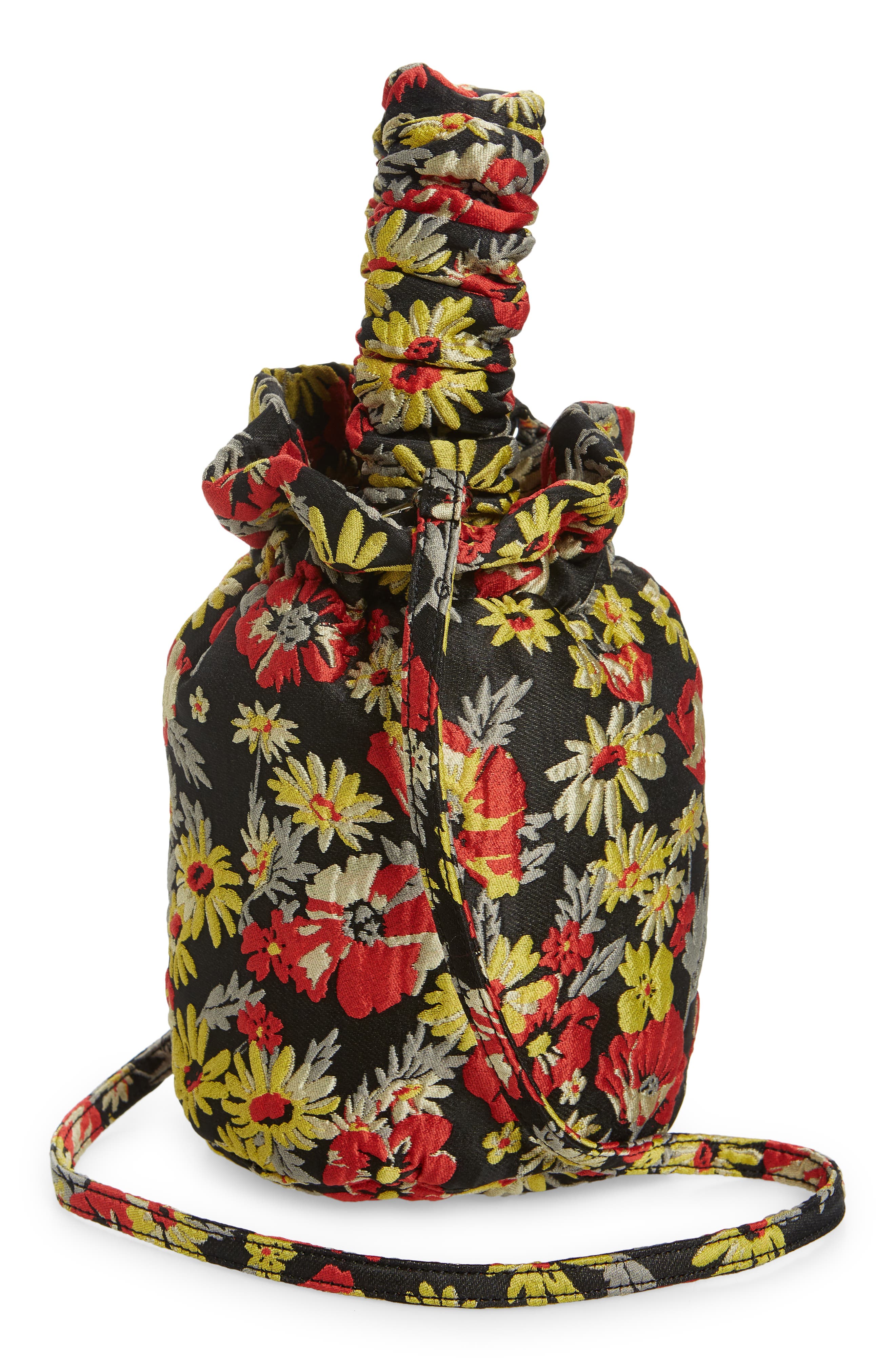 Ganni Floral Ruched Top Handle Bag, Alternate, color, 
