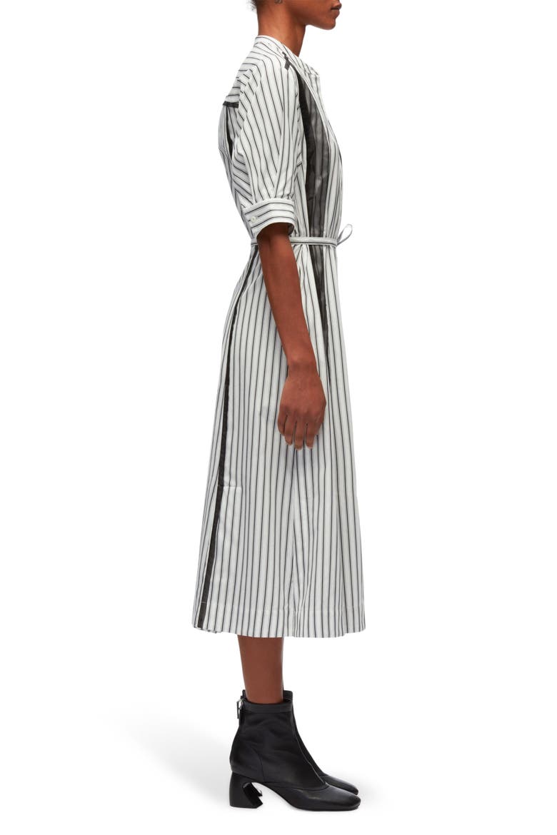 Striped Cotton Midi Shirtdress with Organza Overlay, Alternate, color, WHITE-MIDNIGHT STRIPE