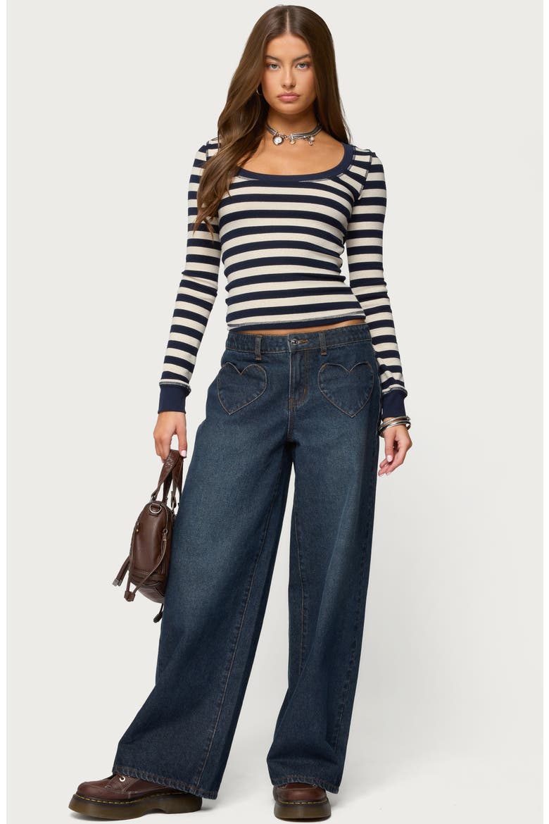 Rainey Stripe Scoop Neck Long Sleeve Knit Top, Alternate, color, NAVY-AND-CREAM