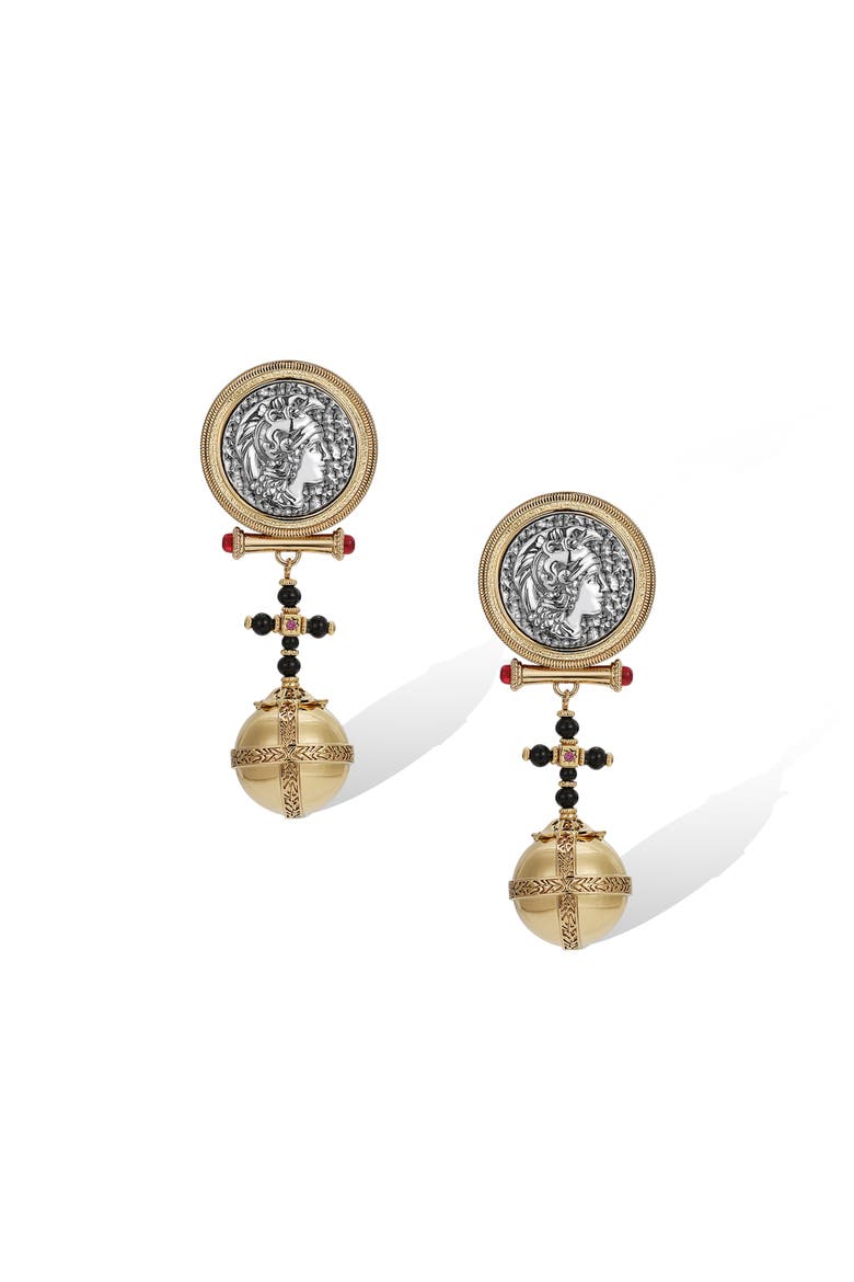 Globus Cruciger Coin Earrings, Main, color, Gold & Black & White
