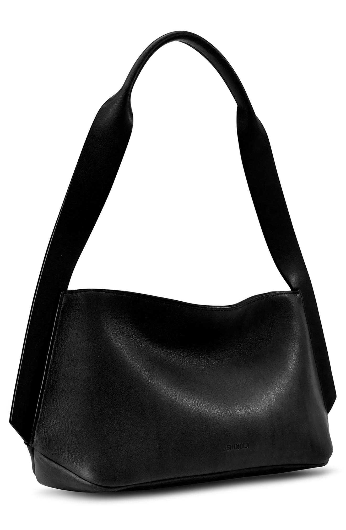 Shinola Small Derby Leather Shoulder Bag, Alternate, color, Black