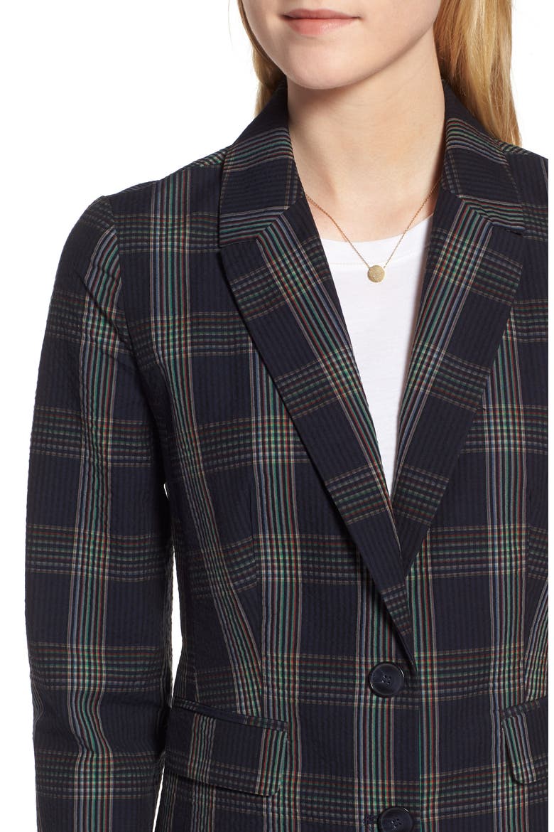Puckered Plaid Blazer, Alternate, color, NAVY MULTI PLAID