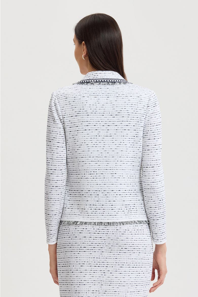 Heritage Eyelash Trim Lapel Collar Knit Jacket, Alternate, color, White/Indigo