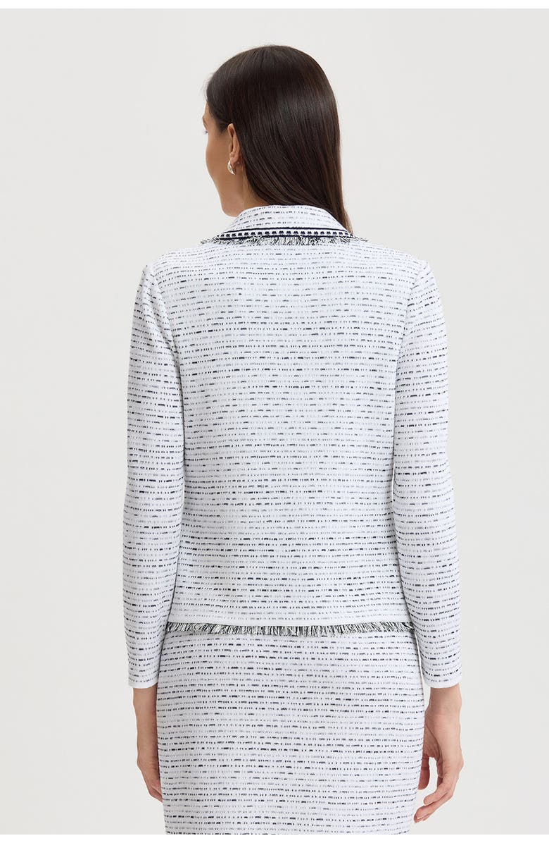Ming Wang Heritage Eyelash Trim Lapel Collar Knit Jacket, Alternate, color, White/Indigo