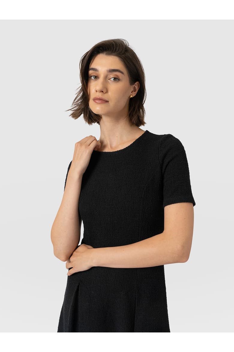 Lana Pleated Short Sleeve Dress, Alternate, color, Black Boucle
