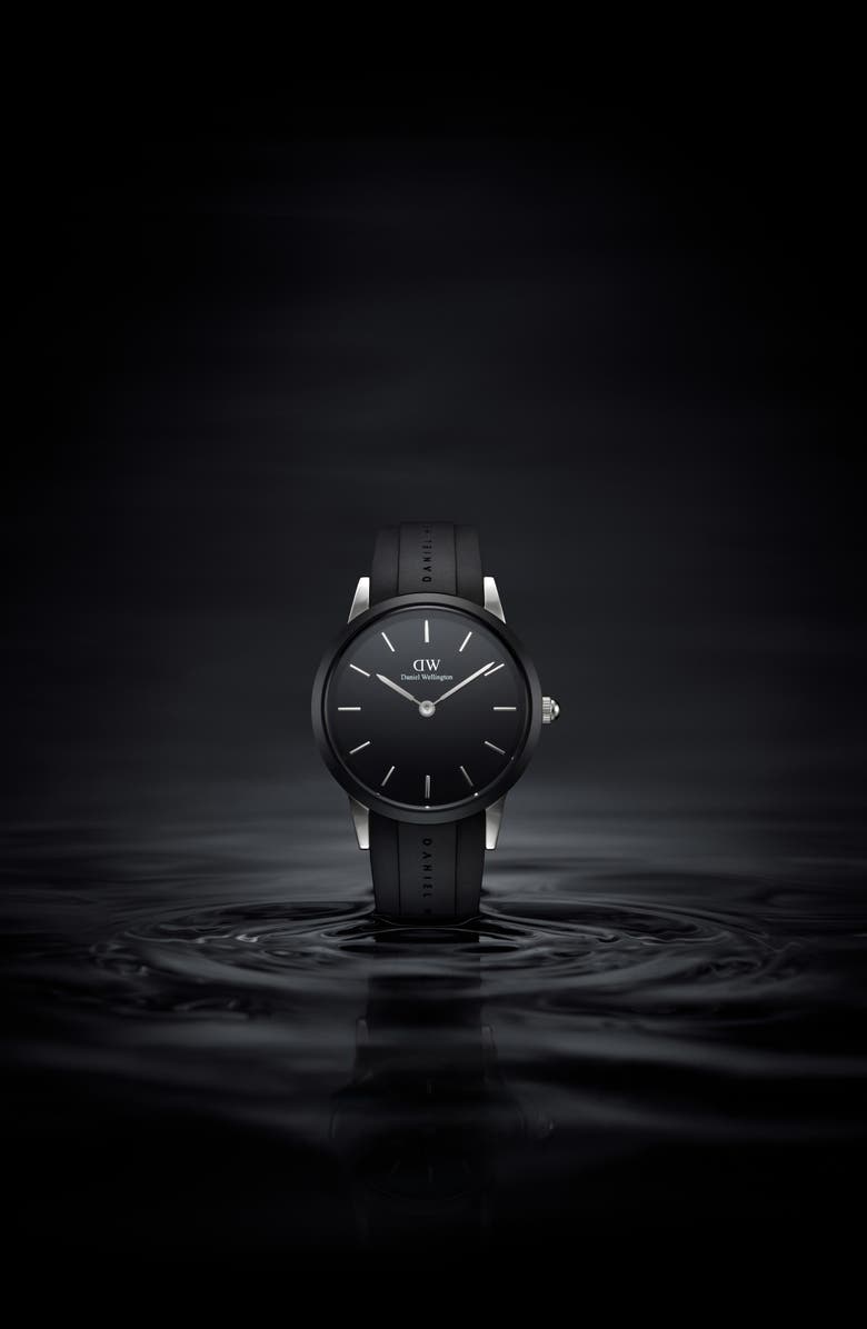 Daniel Wellington Iconic Motion Rubber Strap Watch, 40mm, Alternate, color, Silver/ Black