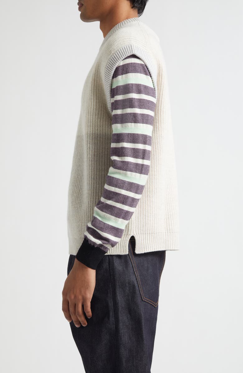Waste Yarn Project Oda Colorblock One of a Kind Crewneck Sweater Vest, Alternate, color, Tonal White