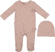 Manière Bow Wrap Cotton Blend Footie & Beanie Set